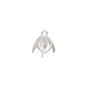 Cup, sterling silver, 10mm open leaves with twisted peg, fits 8-10mm bead. Sold individually.