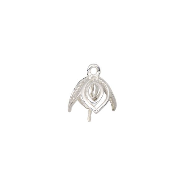 Cup, sterling silver, 10mm open leaves with twisted peg, fits 8-10mm bead. Sold individually. image number 0