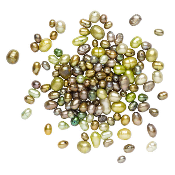 Freshwater pearl mix 1pkg1, top-drilled / center-drilled / herringbone-drilled rice / flat-sided rice, 2 ounce multi-green 3mm-14x12mm cultured image number 1