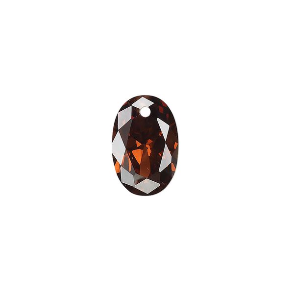 Drop, cubic zirconia, brown, 15x10mm hand-faceted oval, Mohs hardness 8-1/2. Sold per pkg of 2. image number 0
