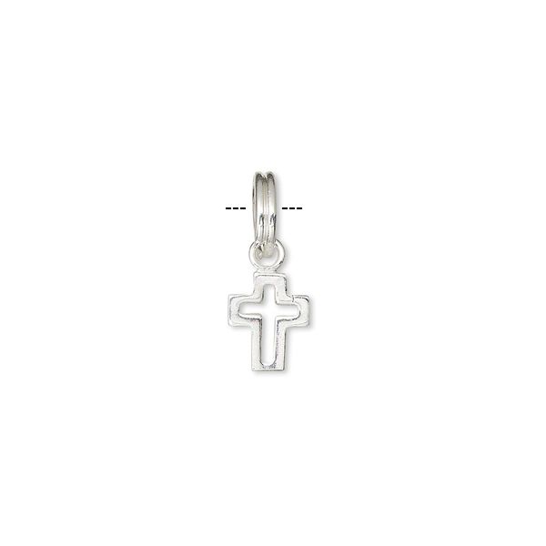 Drop, sterling silver, 8.5x7mm open cross. Sold individually. image number 0
