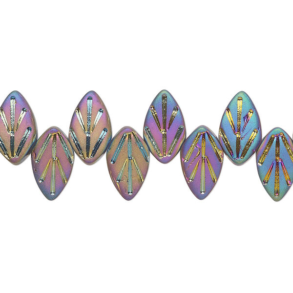 Bead, glass, opaque matte iris, 11x6.5mm top-drilled leaf. Sold per 15-1/2" to 16" strand. image number 0