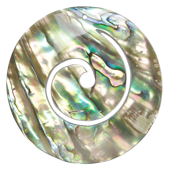 Focal, paua shell (natural), 50mm hand-cut top-drilled swirl round, Mohs hardness 3-1/2. Sold individually. image number 0
