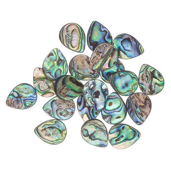 Bead, paua shell (assembled), 20x15mm flat teardrop. Sold per pkg of 20. image number 0
