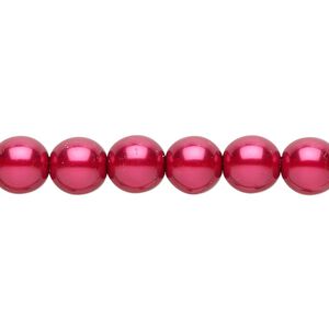 Bead, Czech pearl-coated glass druk, red, 8mm round. Sold per 15-1/2" to 16" strand.