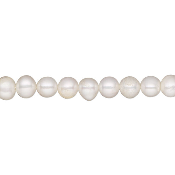 Pearl, White Lotus™, cultured freshwater (bleached), white, 5-5.5mm semi-round, C grade, Mohs hardness 2-1/2 to 4. Sold per 15-1/2" to 16" strand. image number 0
