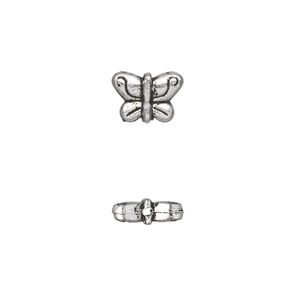 Bead, antique silver-plated "pewter" (zinc-based alloy), 10x7mm double-sided butterfly. Sold per pkg of 50.