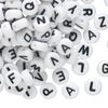 Bead mix, acrylic, opaque white and black, 7mm double-sided flat round with alphabet letters. Sold per pkg of 200. image number 0