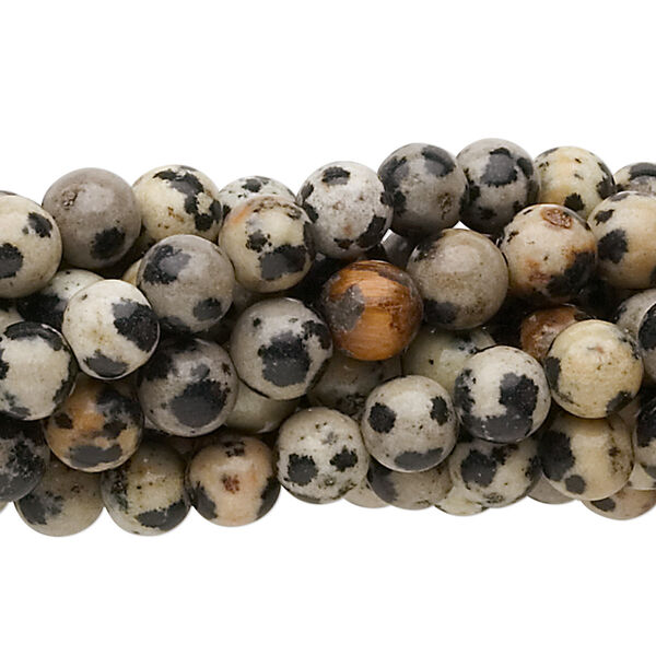 Bead, Dalmatian jasper (natural), 6mm round, C grade, Mohs hardness 6-1/2 to 7. Sold per pkg of (10) 15-1/2" to 16" strands. image number 0