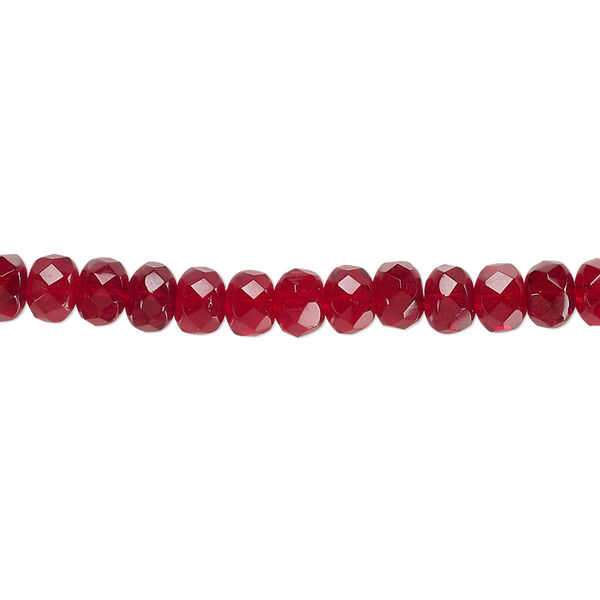 Bead, Czech fire-polished glass, garnet red, 5x4mm faceted rondelle. Sold per 15-1/2" to 16" strand. image number 0