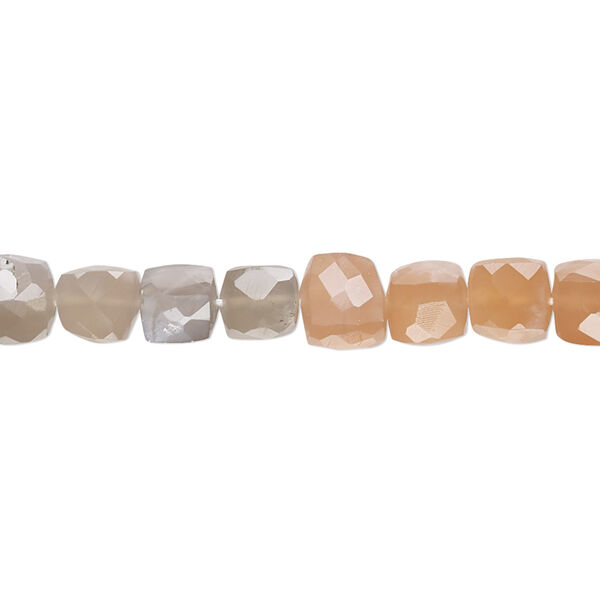Multi-moonstone 1pkg1, hand-cut set pattern faceted cube bead natural B grade, 10 inch 6x6mm-8x7mm image number 0