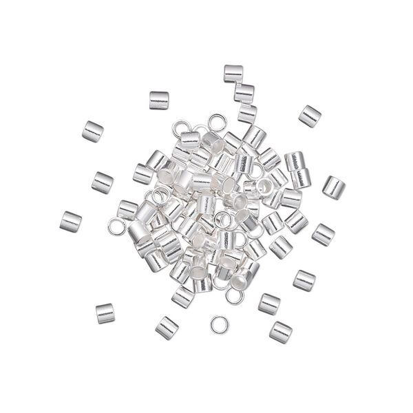 Crimp, sterling silver, 2mm cut tube with 1.3mm inside diameter, lightweight style. Sold per pkg of 100. image number 0