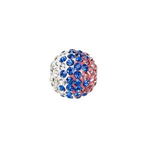 Bead, Egyptian glass rhinestone / epoxy / resin, cobalt blue / pink / white, 14mm round with pavé wave design. Sold individually.