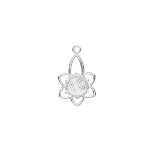 Drop, sterling silver, 16x10mm flower with 5mm round setting. Sold per pkg of 2.