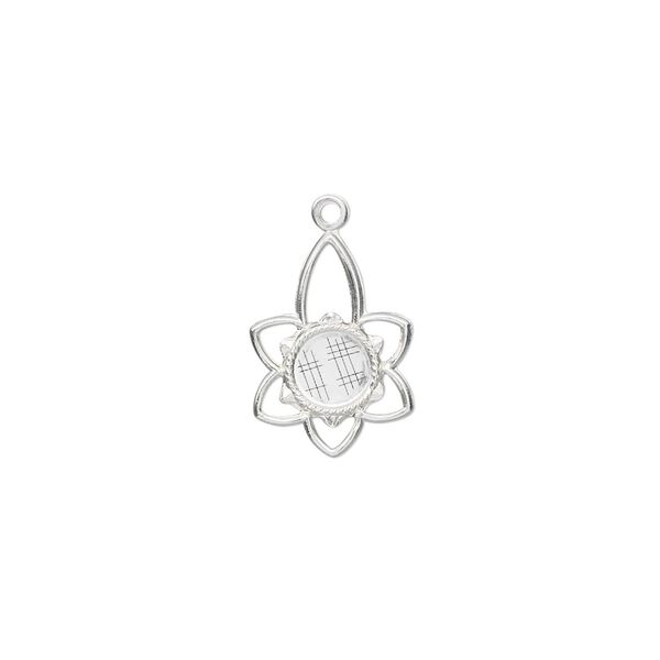 Drop, sterling silver, 16x10mm flower with 5mm round setting. Sold per pkg of 2. image number 0