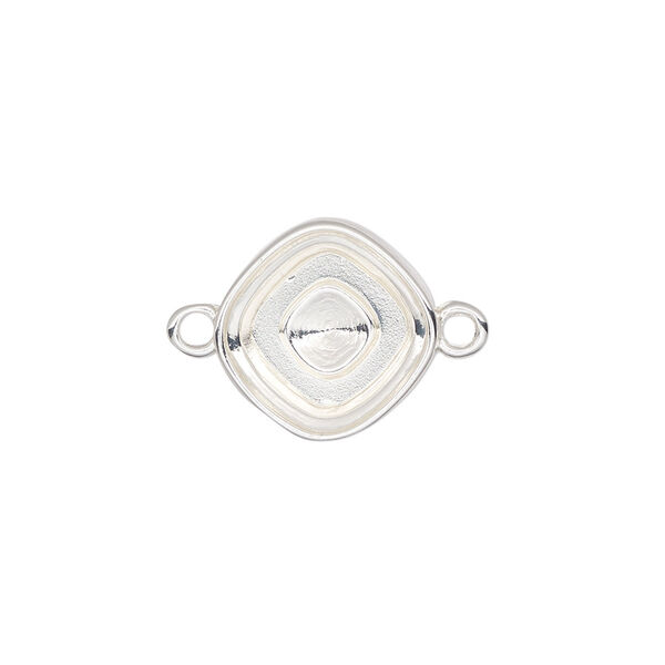 Link, Almost Instant Jewelry®, silver-finished "pewter" (zinc-based alloy), 15mm diamond with 12mm cushion setting. Sold per pkg of 2. image number 0