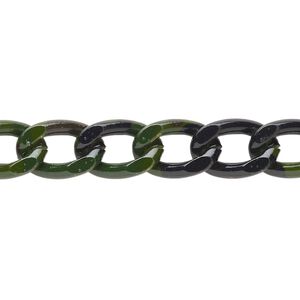 Chain, aluminum, pkg/18 inches, dark green, 9mm curb.