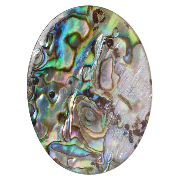 Cabochon, abalone shell (coated), 40x30mm calibrated oval, Mohs hardness 3-1/2. Sold individually. image number 0