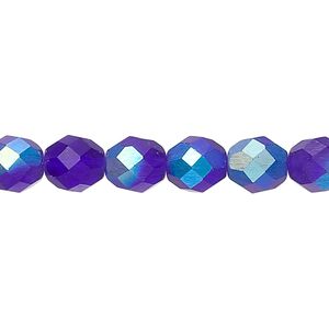 Bead, Czech fire-polished glass, matte dark blue AB, 8mm faceted round. Sold per 15-1/2" to 16" strand.