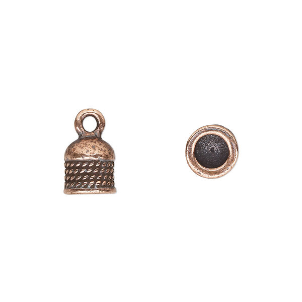 Cord end, TierraCast®, glue-in, antique copper-plated pewter (tin-based alloy), 9x8mm with rope design, 4.7mm inside diameter. Sold per pkg of 2. image number 0