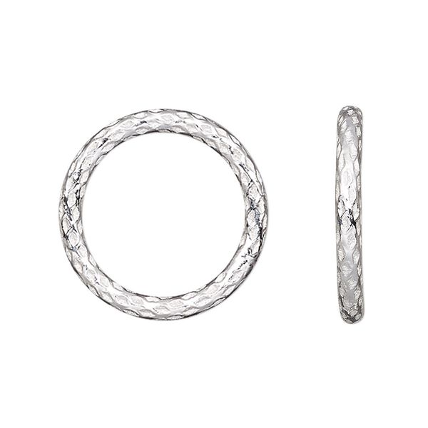 Jump ring, sterling silver, 14mm soldered textured round, 10.8mm inside diameter, 15 gauge. Sold per pkg of 4. image number 0