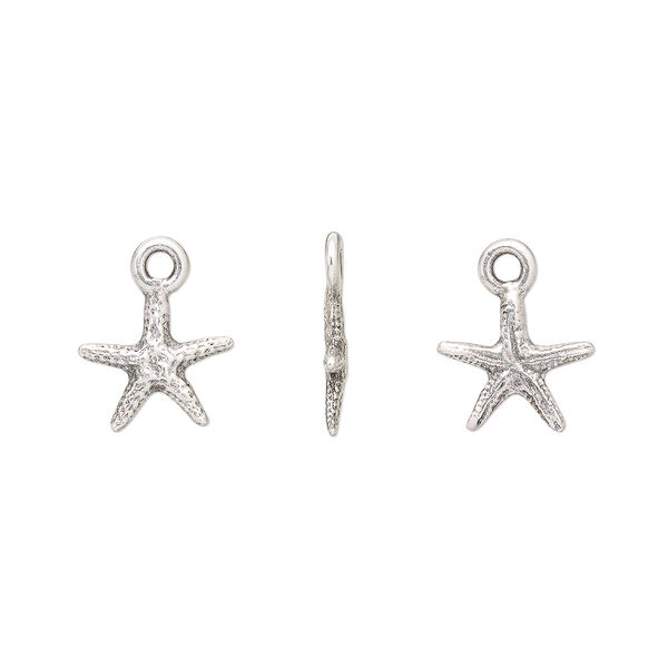 Charm, TierraCast®, antique silver-plated pewter (tin-based alloy), 10mm 3D sea star. Sold per pkg of 4. image number 0