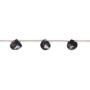 Black spinel 1pkg12, hand-cut top-drilled faceted puffed teardrop bead natural 5x5mm-7x7mm