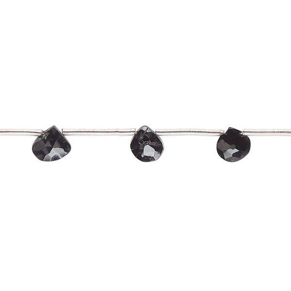Black spinel 1pkg12, hand-cut top-drilled faceted puffed teardrop bead natural 5x5mm-7x7mm image number 0