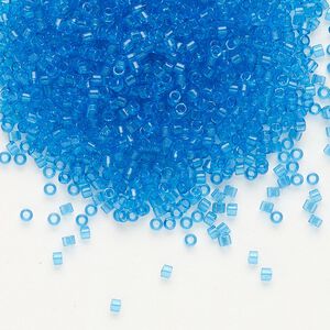 Seed bead, Delica®, glass, pkg/50g, #11 round, transparent outside dyed Capri blue (DB-1318).