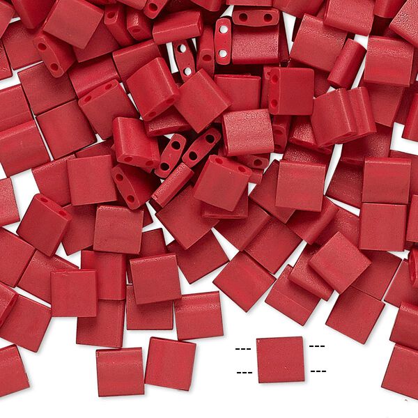 Seed bead, TILA®, glass, pkg/250g, 5mm full tila square, opaque matte red, (TL-2040). image number 0