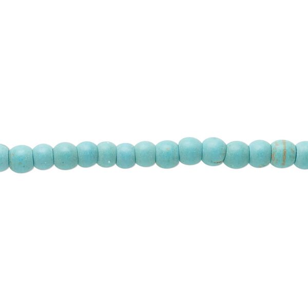 Bead, magnesite (dyed / stabilized), light teal green, 4mm round, C grade, Mohs hardness 3-1/2 to 4. Sold per 15-inch strand. image number 0