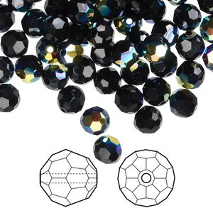 Bead 360pk jet AB, Swarovski® 6mm round 5000