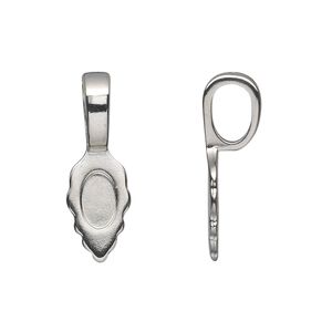 Bail, Aanraku®, glue-on, nickel-plated "pewter" (zinc-based alloy), 25x8mm with 13x8mm leaf flat base. Sold per pkg of 5.