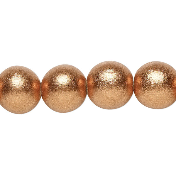 Bead, painted Taiwanese cheesewood (coated), metallic copper, 11-12mm round. Sold per pkg of (2) 15-1/2" to 16" strands. image number 0
