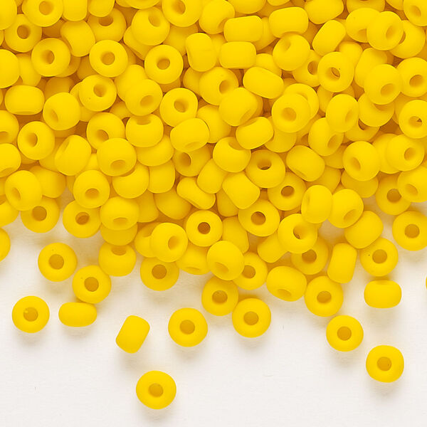 Seed bead, Dyna-Mites™, glass, opaque matte dark yellow, #6 round. Sold per 1/2 kilogram pkg. image number 0