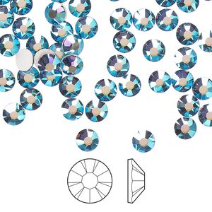 Flat back 144pk denim blue AB foil back, Preciosa MAXIMA Czech crystal hotfix rhinestone 4.6-4.8mm chaton rose round SS20