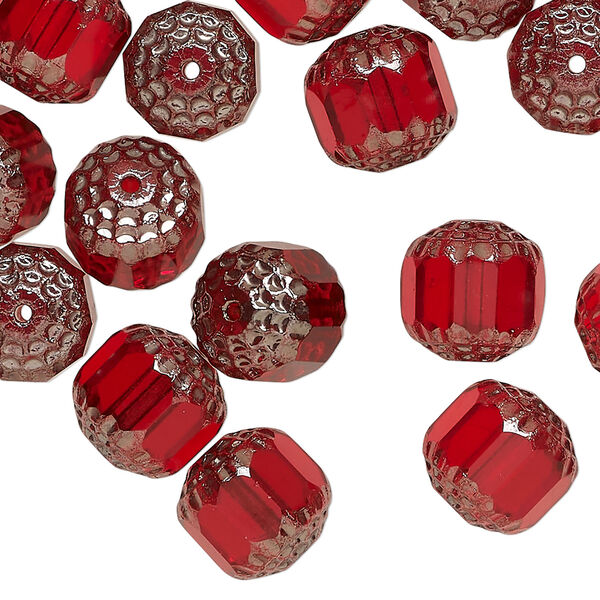 Bead, Czech glass 1pkg40, translucent red and metallic red, 10mm round cathedral. image number 0