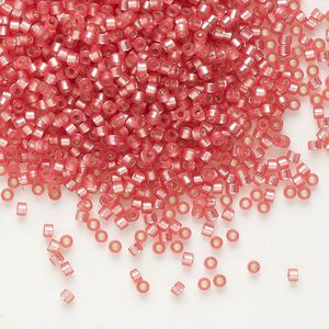 Seed bead, Delica®, glass, pkg/250g, #11 round, translucent semi-matte silver-lined watermelon (DB-0684).