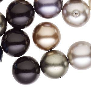 Bead mix, Czech glass pearl, mixed colors, 14mm round. Sold per 4-ounce pkg, approximately 30 beads.