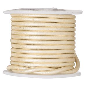 Cord, leather (coated), metallic beige, 2mm. Sold per 25-yard spool.