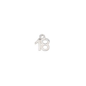 Charm, sterling silver, 6.5x6mm number 18. Sold per pkg of 2.