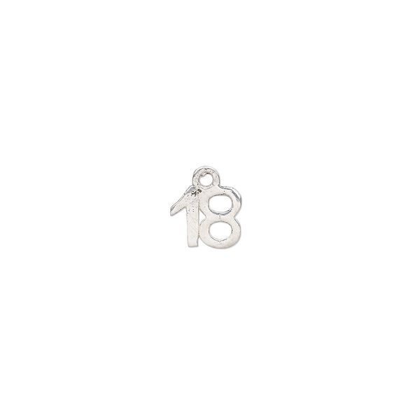 Charm, sterling silver, 6.5x6mm number 18. Sold per pkg of 2. image number 0
