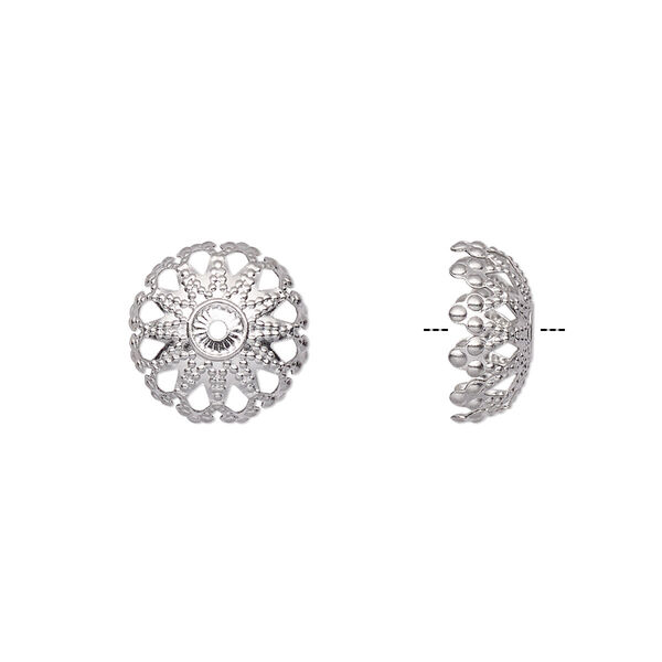 Bead cap, stainless steel, 12x5mm round filigree, fits 10-12mm bead. Sold per pkg of 20. image number 0