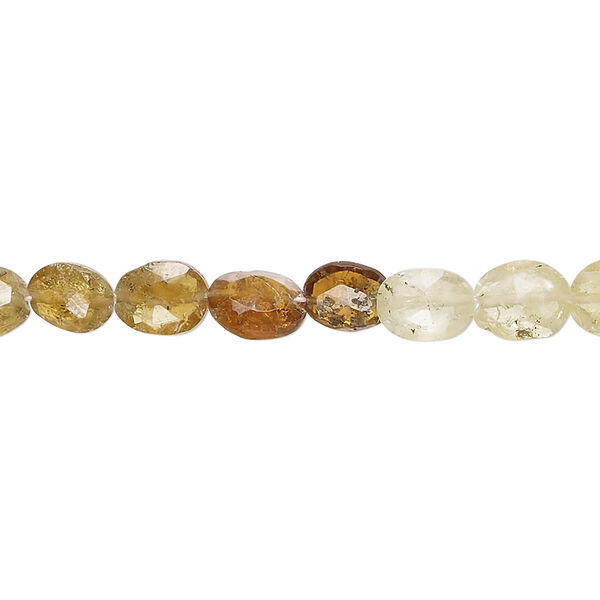 Bead, grossularite garnet (natural), 6x5mm-8x6mm hand-cut faceted puffed oval, B+ grade, Mohs hardness 6-1/2 to 7. Sold per 14-inch strand, approximately 55 beads. image number 0