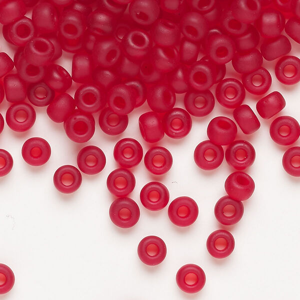 Seed bead, Miyuki, glass, pkg/25g, #6 rocaille, translucent matte ruby (RR-141F). image number 0