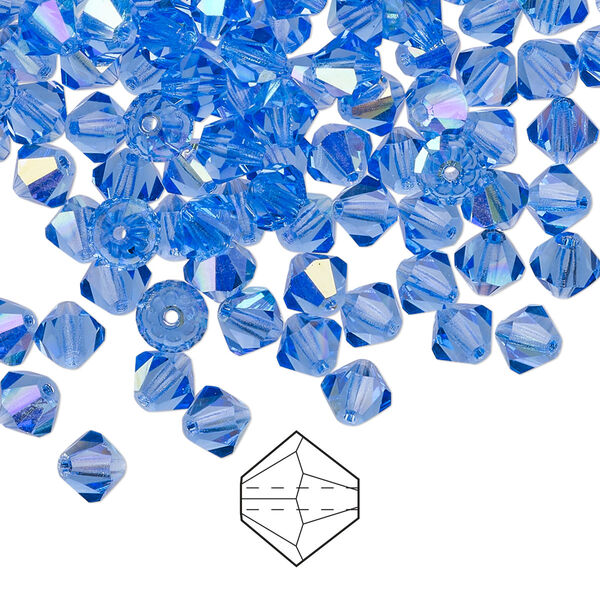 Bead 144pk sapphire AB, Preciosa Czech crystal 5mm bicone image number 0