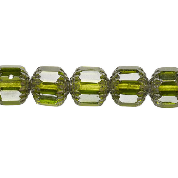 Bead, Czech glass, olive and metallic silver, 10mm round cathedral. Sold per 15-1/2" to 16" strand, approximately 40 beads. image number 0