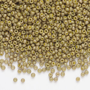 Seed bead, Miyuki, 1pkg250g, glass, #11 rocaille, opaque matte rainbow light olive (RR-2033)