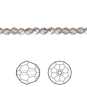 Bead 12pk black diamond shimmer, Crystal Passions® 4mm round 5000