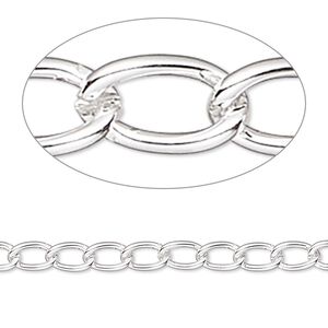 Chain 1pkg1 silver-plated curb, 4mm, brass 50 foot